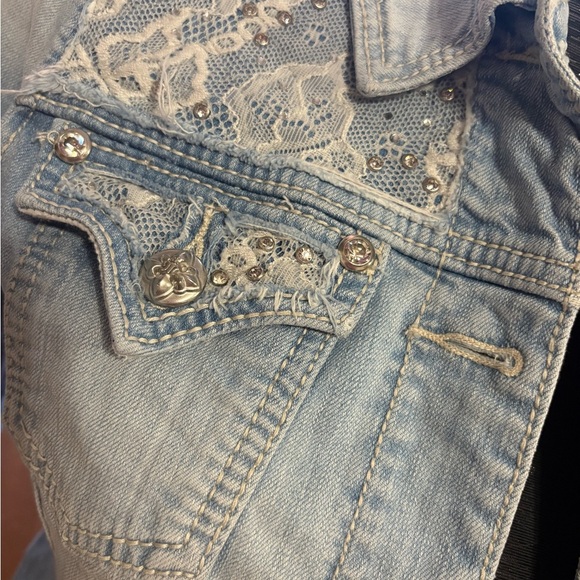 Miss Me Light Blue Denim Jacket with Lace and Studs - Picture 3 of 7